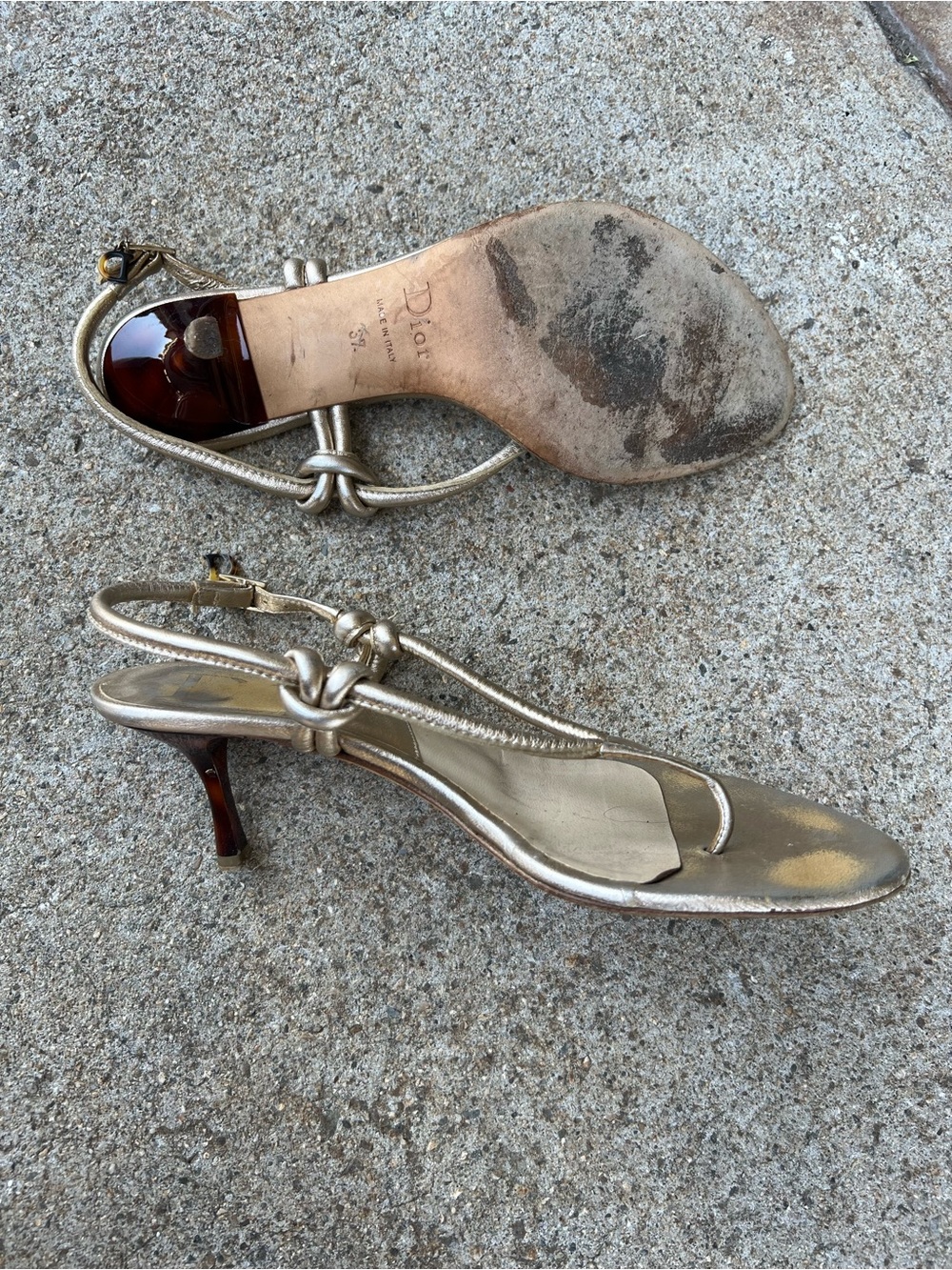 Dior Gold Knot Slingback Kitten Heels